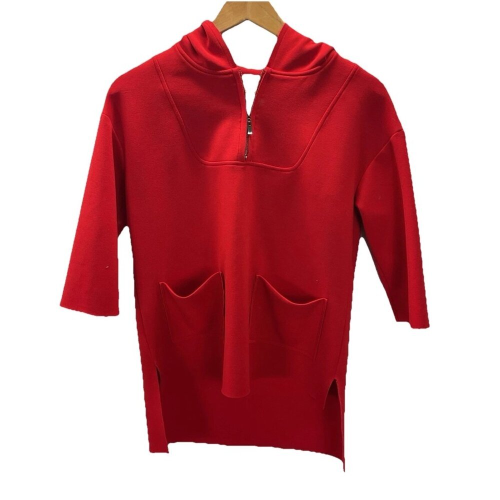 Cop Copine‎ Women's Red Hoodie sweater tunic 1/4 zip size 38 (Small) pockets